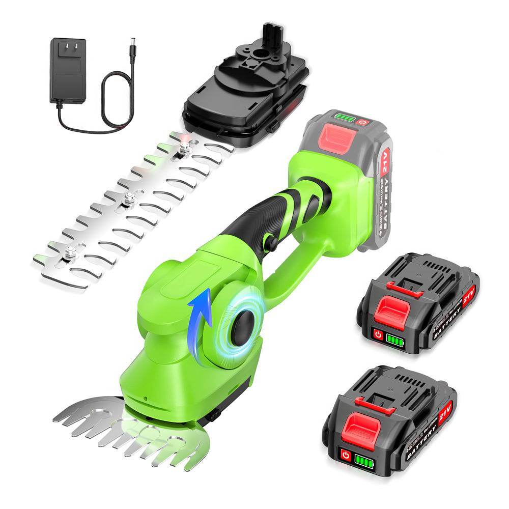 Cordless Hedge Trimmer and Lawn Mower with Dual Batteries