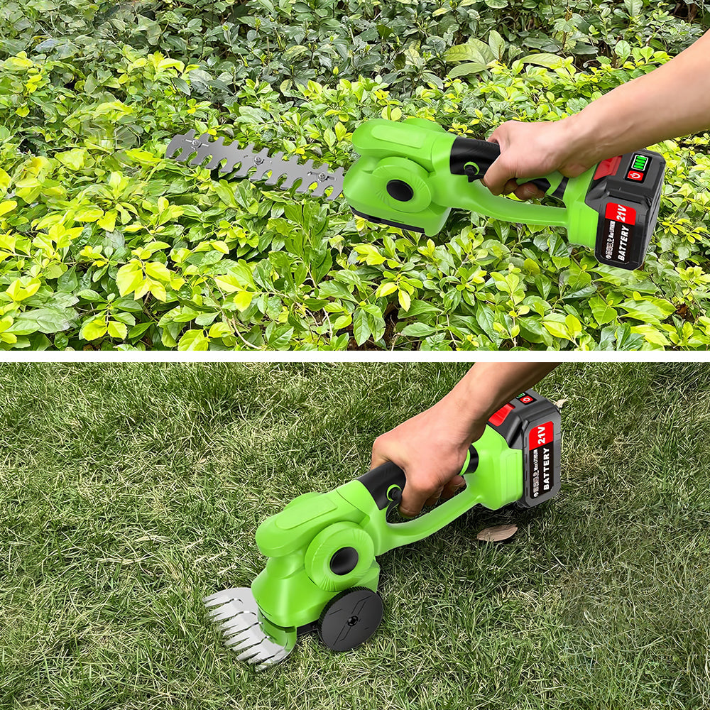 Cordless Hedge Trimmer and Lawn Mower with Dual Batteries