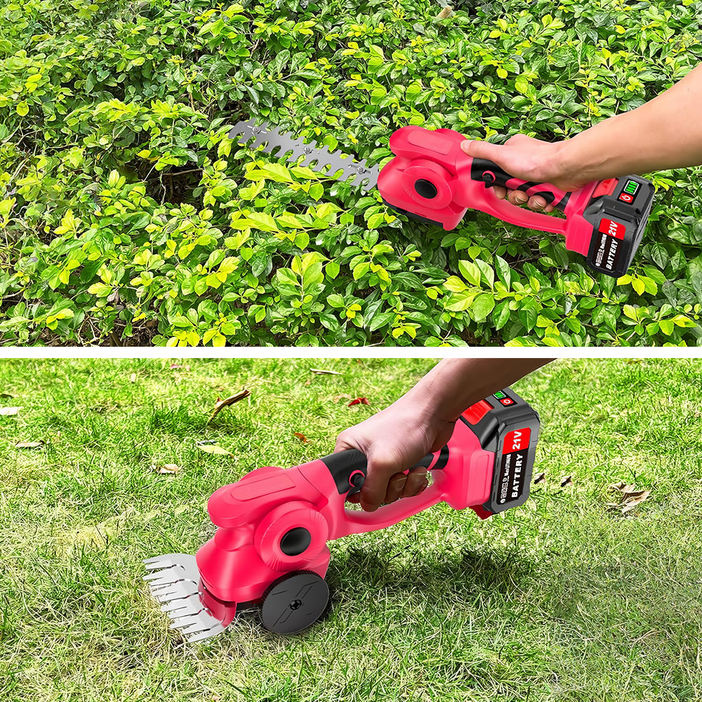 Cordless Hedge Trimmer and Lawn Mower with Dual Batteries