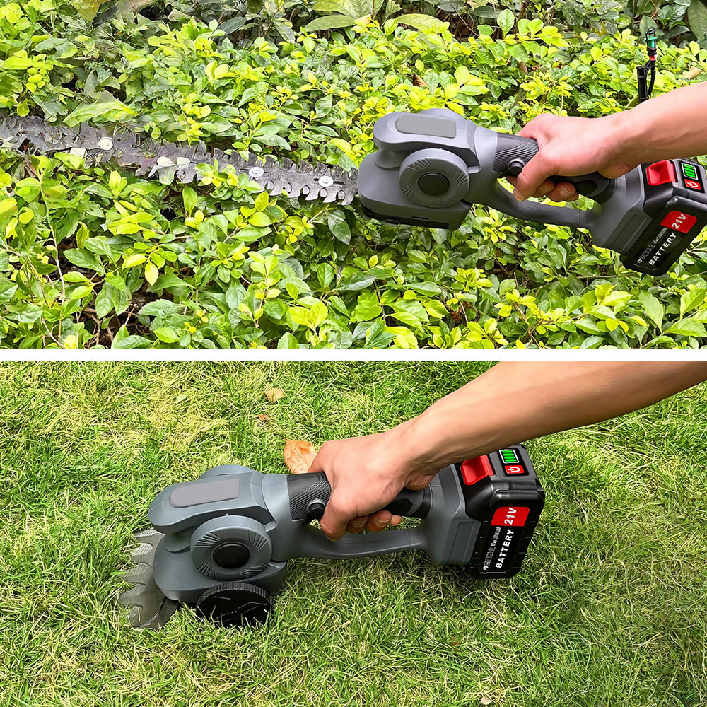 Cordless Hedge Trimmer and Lawn Mower with Dual Batteries